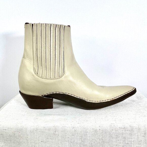 El Canelo Ivory Leather Boots Men’s Charro Western Pull-On Handmade in Mexico - Picture 10 of 16